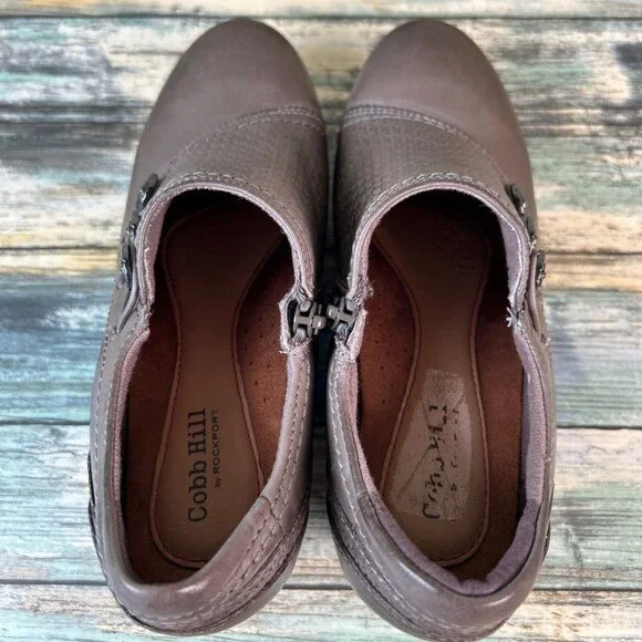 Cobb Hill Kaylin Pumps Shoes Womens Size 6.5M Gray Leather Zip Up Block Heel - Picture 5 of 11